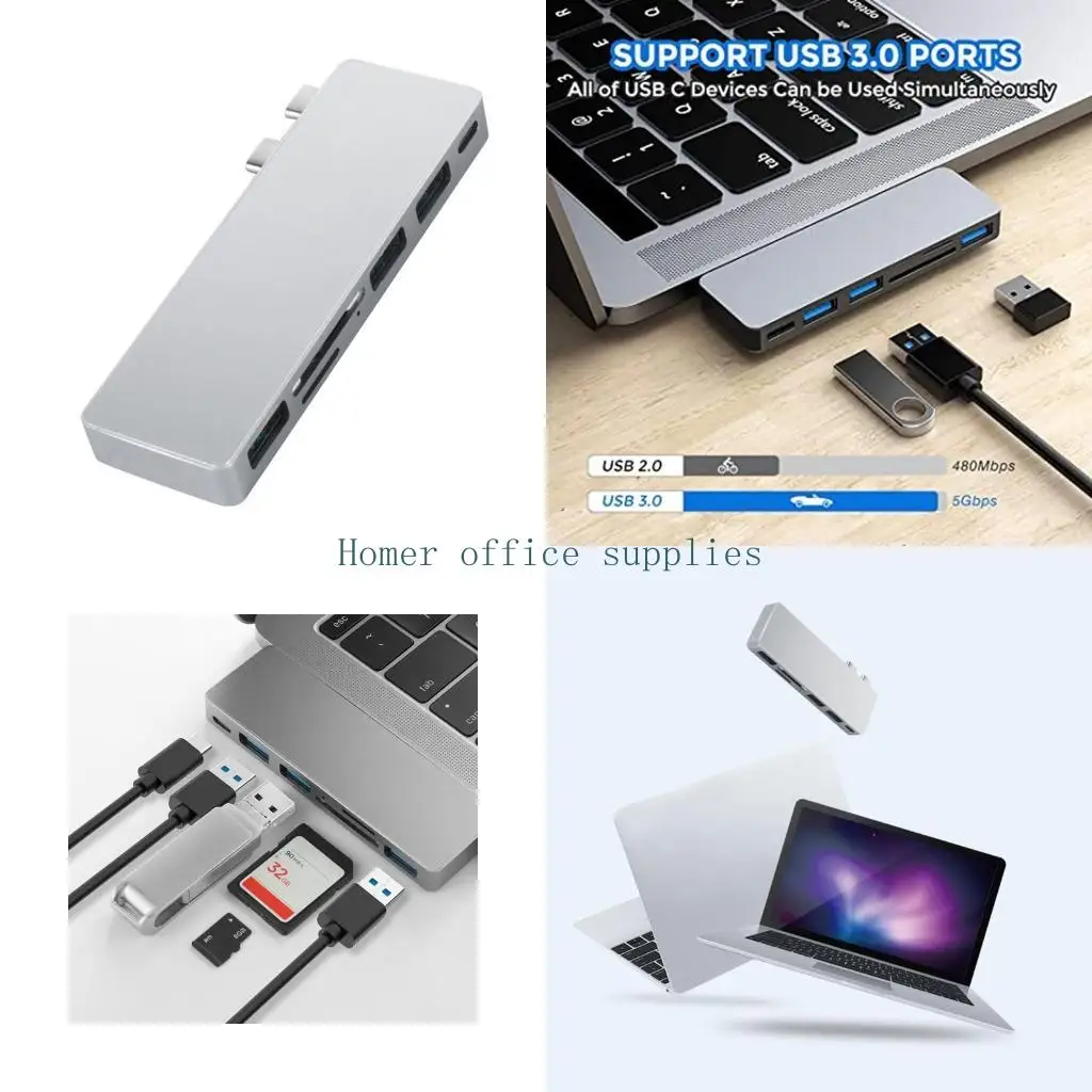 

K43B USB C Hub 6 в 1 алюминиевый USB C Adapter для 2020 13 15, для