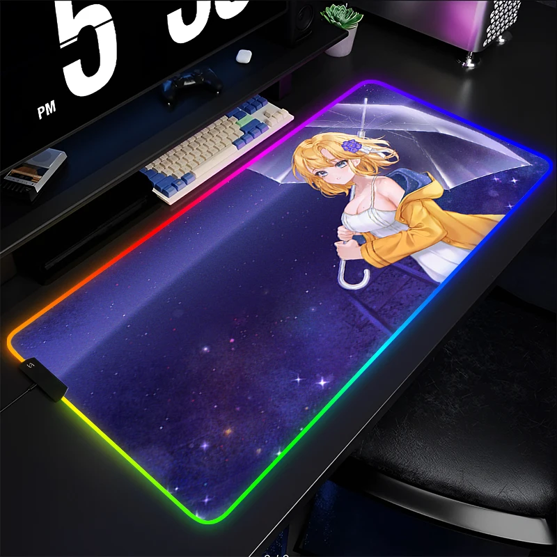 RGB Mouse Pad Computer Varmilo Keyboard Pad Anime Gaming Accessories Hololive Girl Gamer Desk Mat LED PC Watson Amelia Mousepad
