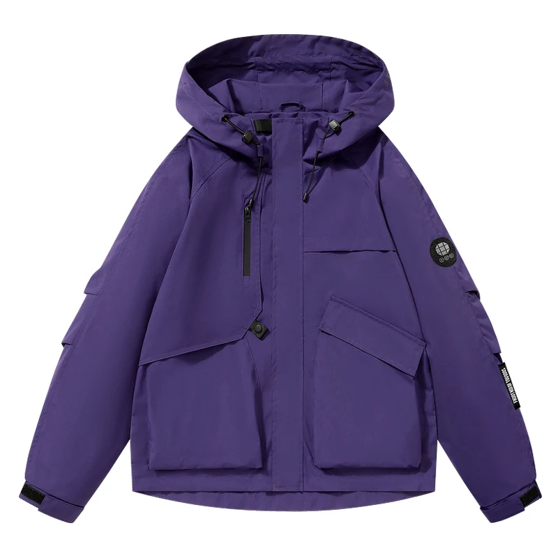 Unisex Outdoor-Windbreaker mit Kapuze, besticktem Aufnäher, mehreren Taschen, Reißverschluss-Knopfleiste, wasserdicht, winddicht, locker geschnittene Wanderjacke – Detail 8