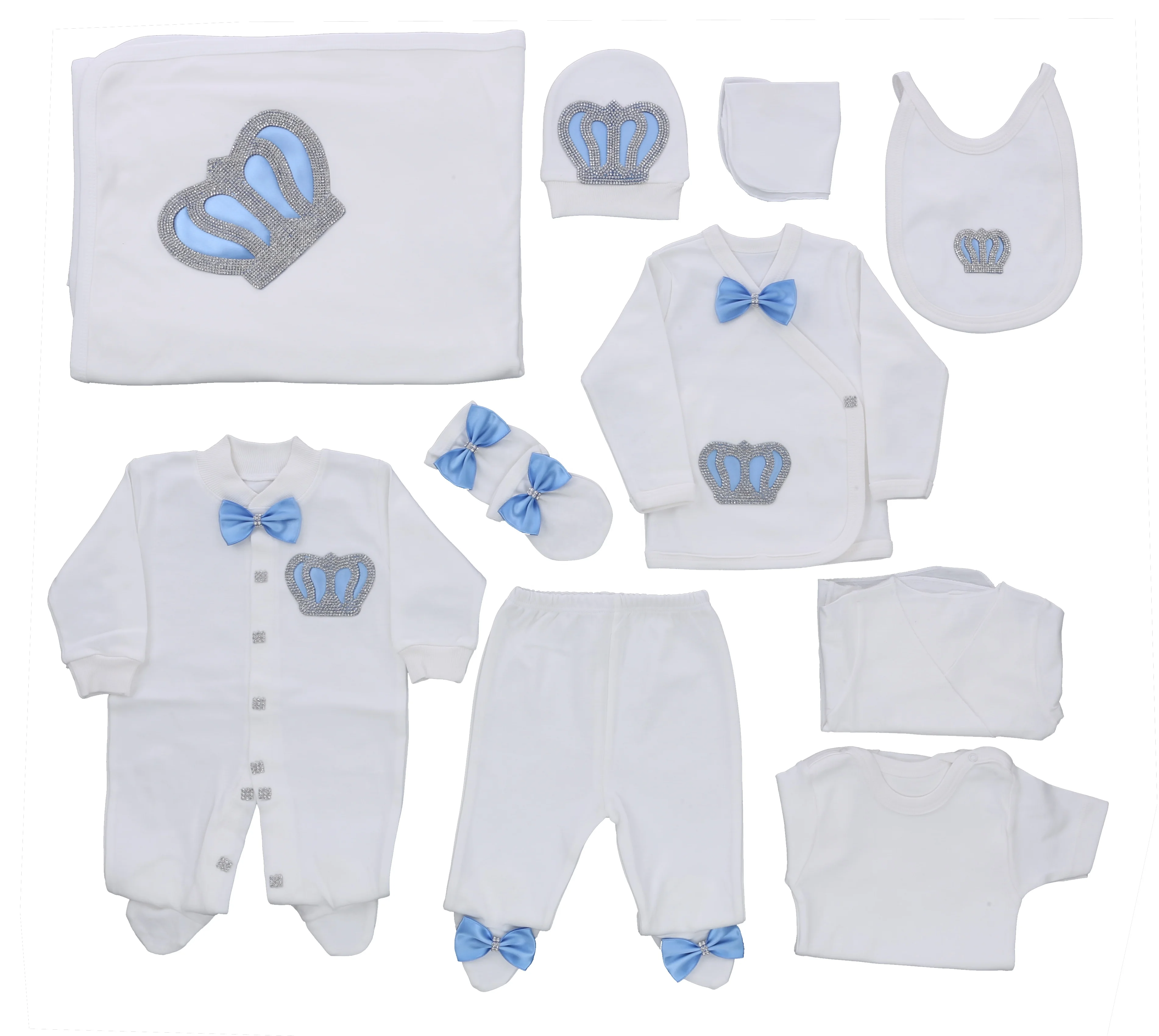 10 Pieces Blue Romper Clothing Cute Baby For Boys Cotton Style Fabric Wholesale Custom Newborn New Design Long Sleeve