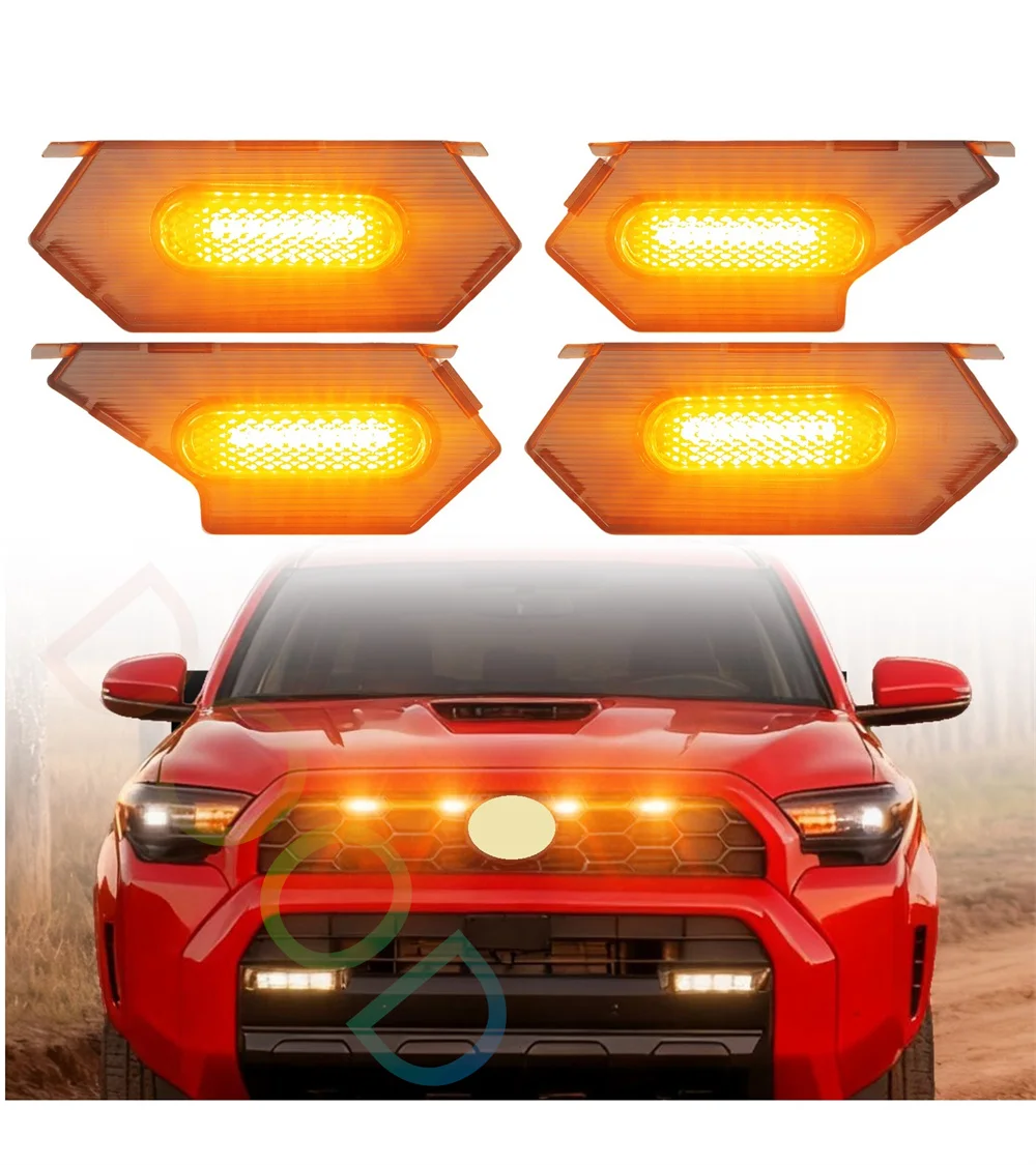 

Светодиодные гоночные фонари Amber LED для решетки радиатора Toyota 4Runner TRD Sport/Off-Road 2025-2026, аксессуары для решеток из ABS-пластика