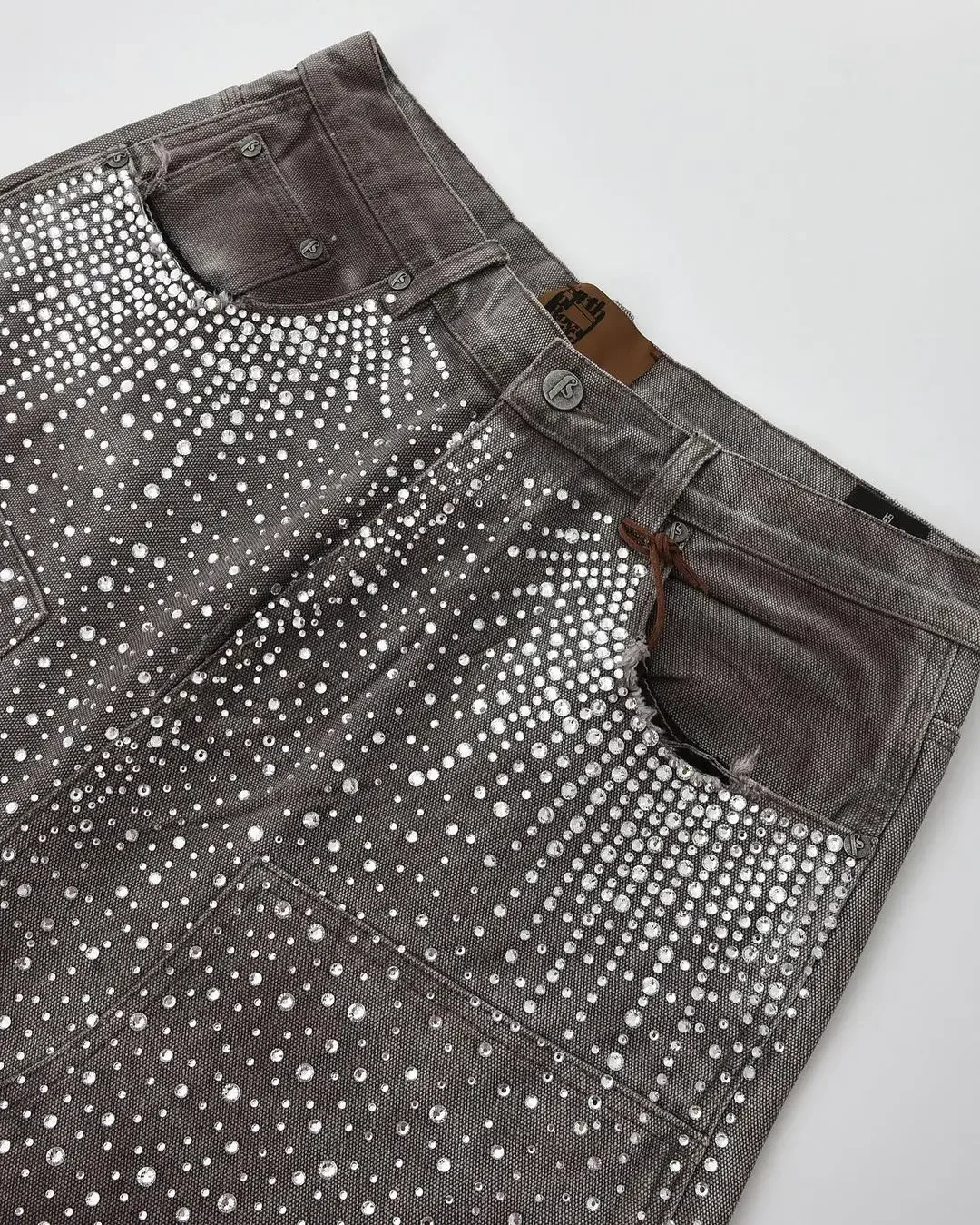 2024 New splashed fashionable Y2K patchwork casual shorts Bohemian style diamond studded printed button design pentagonal pants