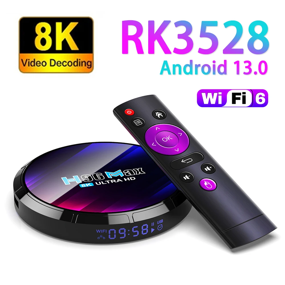 

2023 H96 MAX Smart TV Коробка 4Kx2K Ultra HD Выход Android 13 WiFi 6 Media Player Верхняя коробка 16 ГБ 32 ГБ 64 ГБ Телевизионная коробка