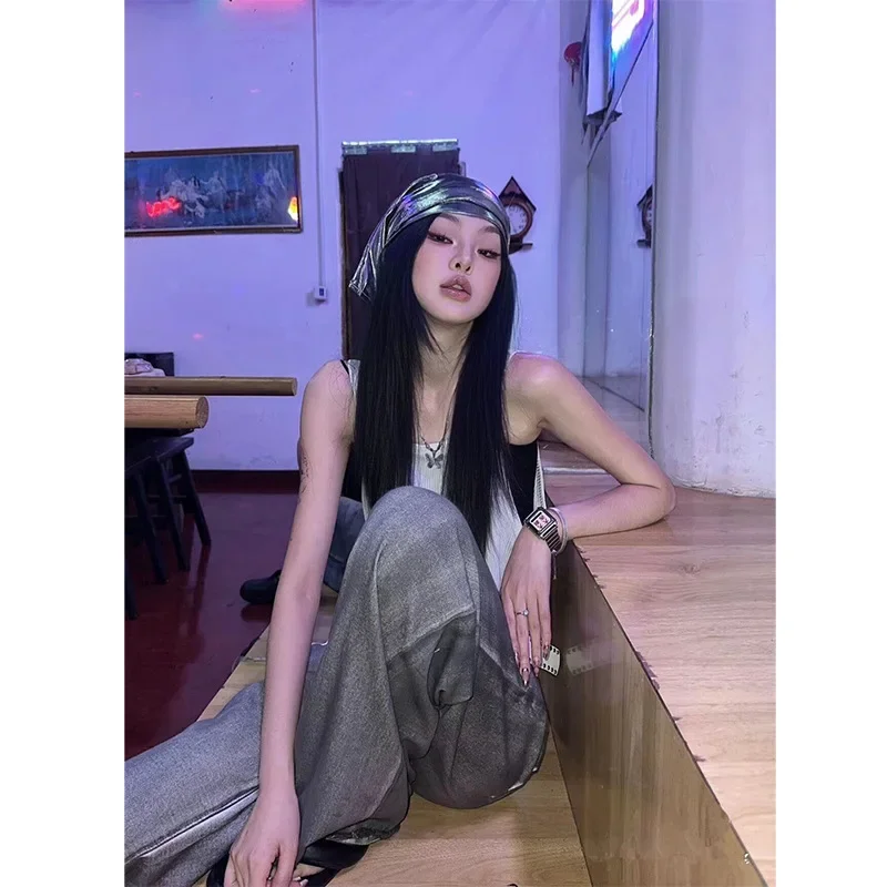 Silver Retro Y2K Bandana Scarf - Hip-Hop Wrap Top, Versatile Unisex Headwear for Women & Men