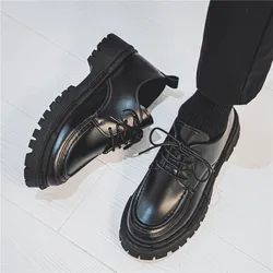 Mid Heel Men Oxford Shoes Black Leather British Men's Office Shoes Men Dress Shoes Formal Lace-up Black Shoes Thick Heel B271