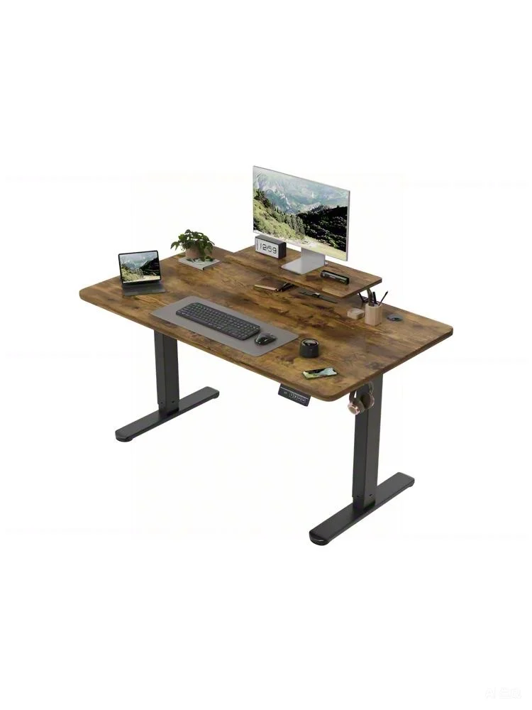 Devoko In hoogte verstelbaar bureau Elektrisch 120 × 60 cm met monitorstandaard Ergonomische stoel Sta-bureau (wit) - afbeelding 2