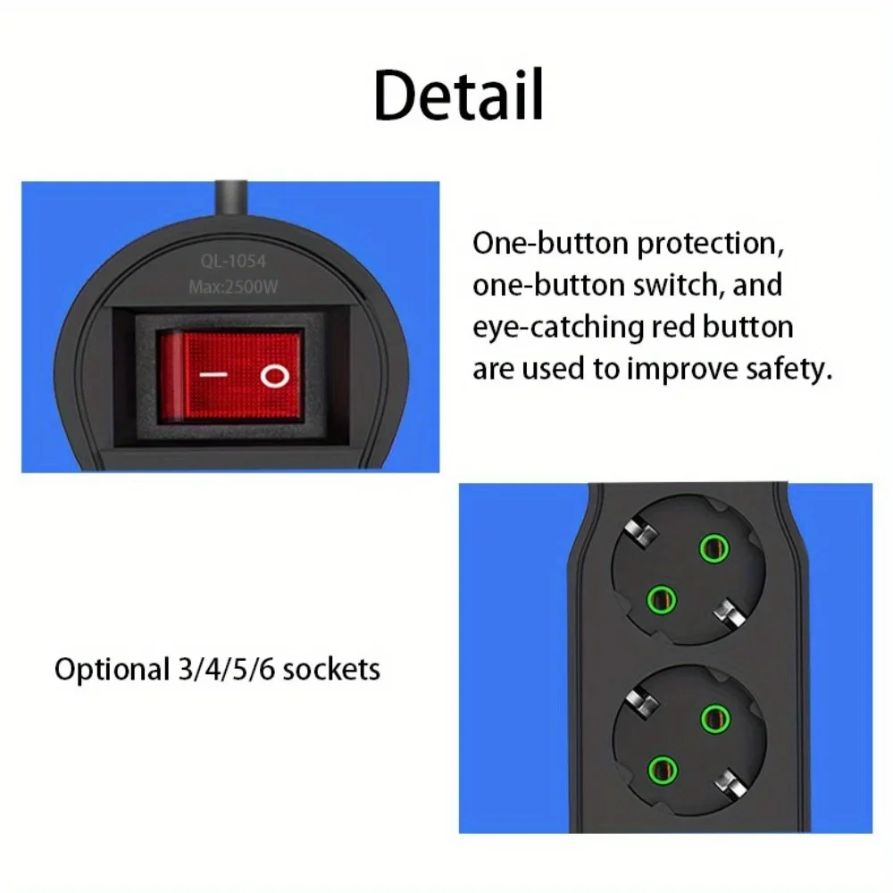 EU Plug Power Strip 3/4/5/6 Outlet Multitap Electrical Outlets Extension 2m Extension Cord Socket Fast Charge Home Appliance
