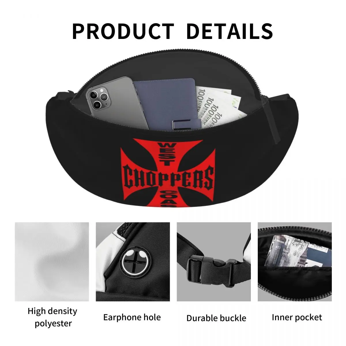 West Coast Choppers Fanny Pack Men Women Custom Crossbody Waist Bag for Travel Hiking Phone Money Pouch