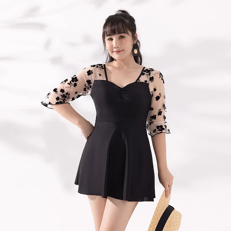 New Split Skirt Style Conservative Long-sleeved Sun Protection Hot Spring Swimsuit for Women