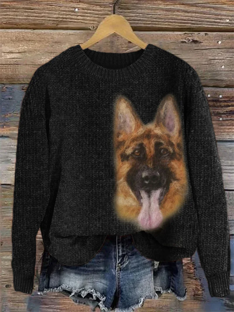 2024 Hond Dikke Naald Digitaal Print 3d Ronde Hals Trui Straat Trend Dikke Naald Stof Top Comfortabele Unisex