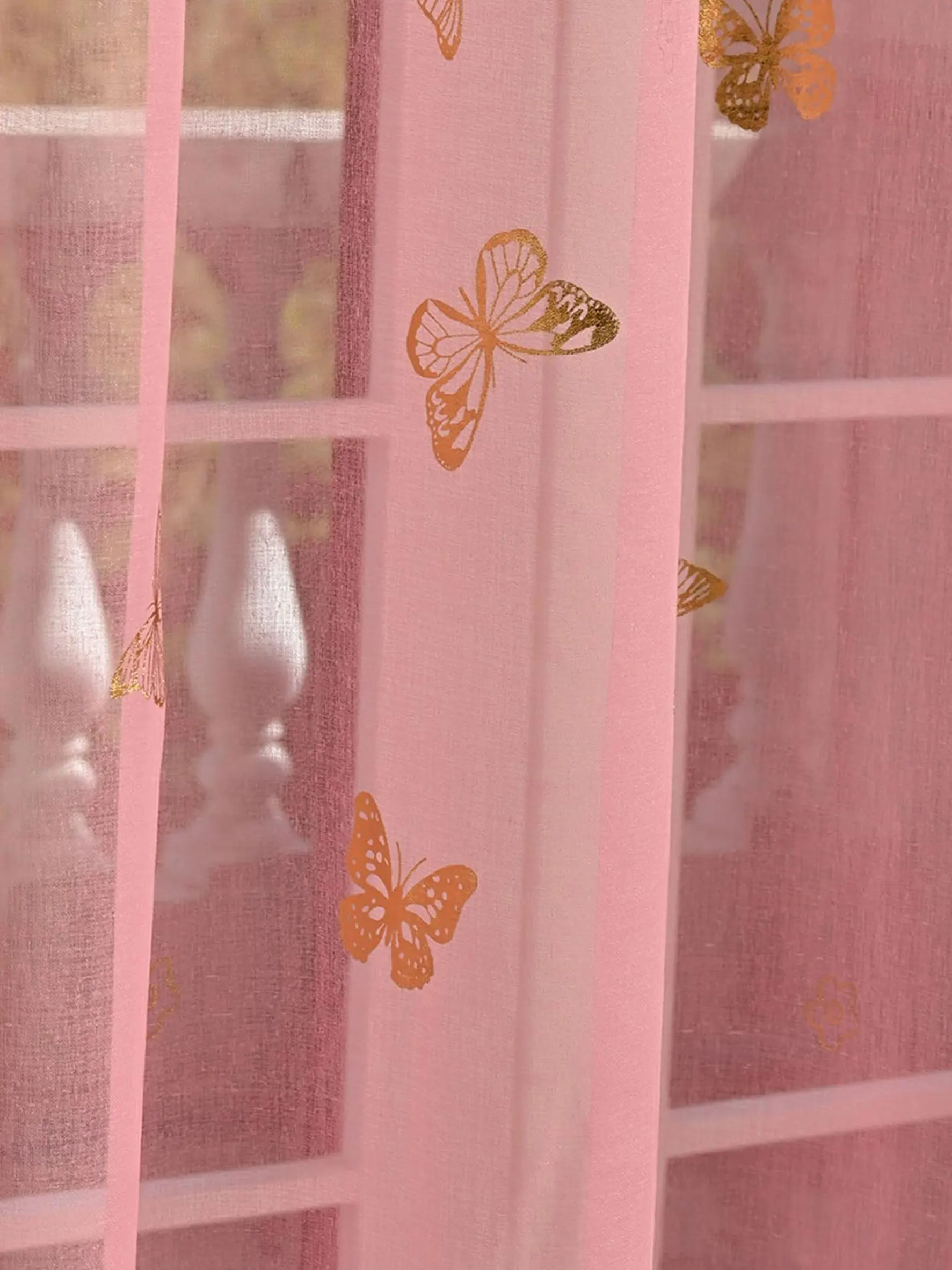 1PC Gold Butterfly Print Sheer Curtain For Bedroom And Living Room For Privacy Protections Decors Pink Butterfly Sheer Curtain