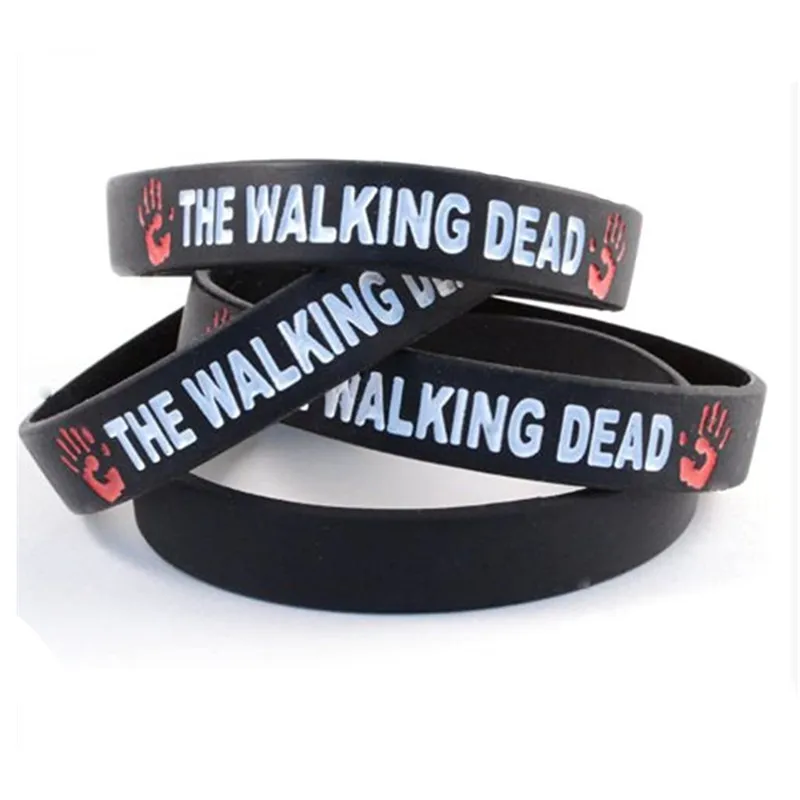 Movie The Walking Dead Sport Bracelet Evil Hand Pattern Wristband Black Silicone Rubber Bracelet Bangle Halloween Jewelry Lovers