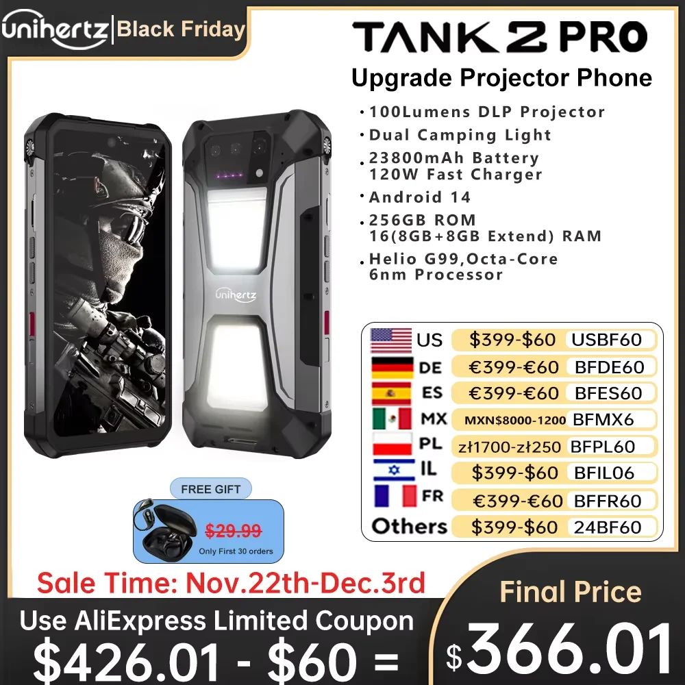 Unihertz 8849 tank 2 Pro rugged phone Android 14 24GB 512GB with 23800mAh battery superior projection 6.79 