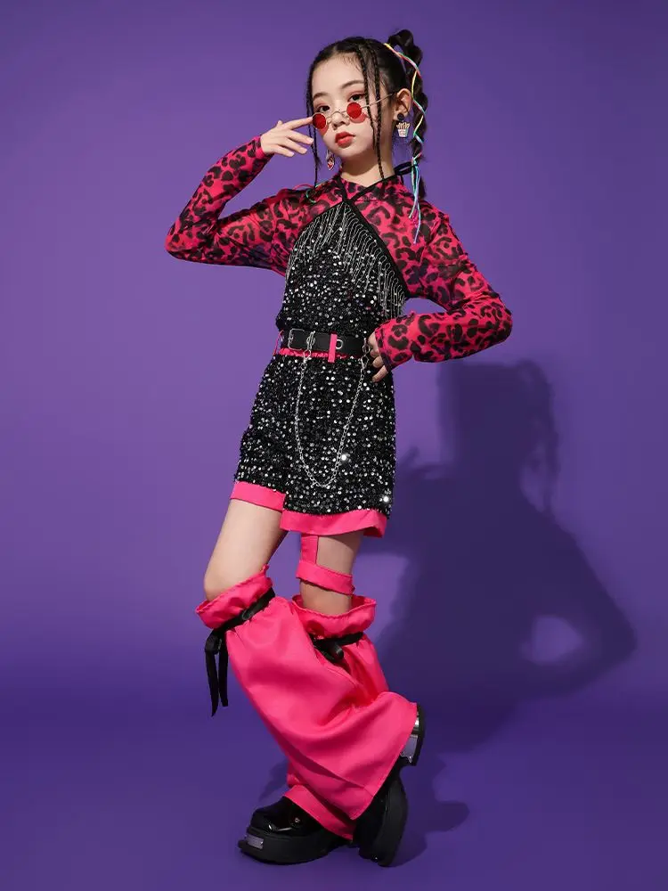 Jazz Street Dance Costume Girls Kids Stage Performance Modeling Runway Clothes Tide Shiny Cool Clothes for Children  -129