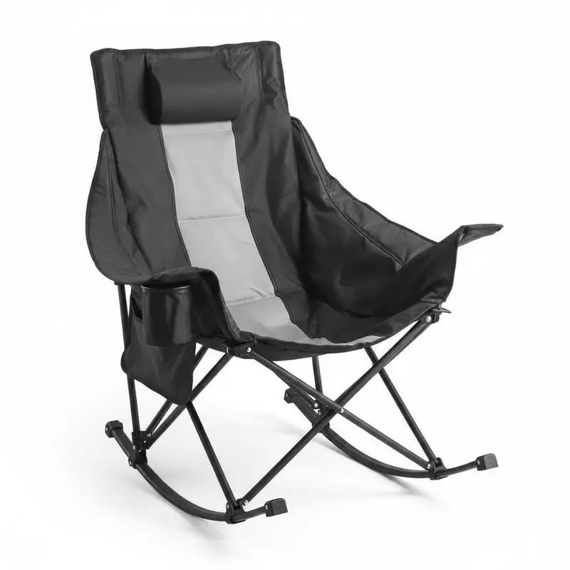 

Rocking chair, folding chair, garden chair with reclining function and cup holder, load capacity 102 kg, fully upholstered camping chair for patio, backyard, porch, garden, 1030x920x950mm