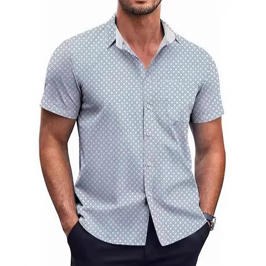 New Summer Top Casual 3D Digital Printing Shirt Short Sleeve Fashion Men's Four-sided Elastic Men Shirts