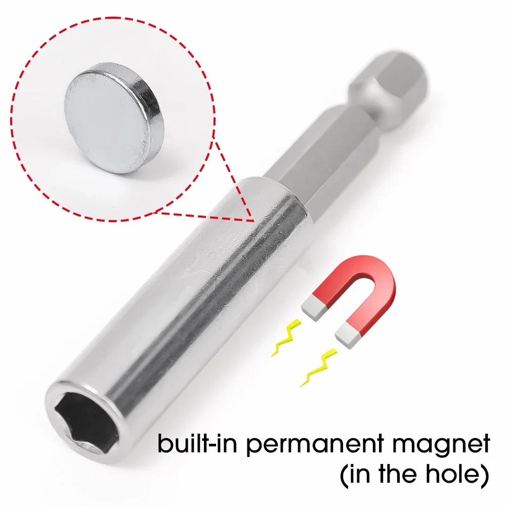 10/1pcs 60mm Hex Shank Magnetic Screwdriver Extension Rod Holder 1/4in Electric Drill Bit Adapter Quick Change Hand Tool Parts