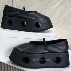 Mule Thick Bottom Pump Platform Luxury Leather Solid Color Round Toe Ankle Strap Slip-On Fashion Concise Elegant Sexy Shoes New