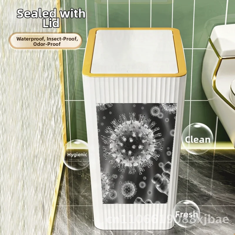 

2023 Новый бытовой мусорный бак для унитаза с крышкой, бесшумное открытие/закрытие, квадратная форма, емкость 12 л +, белый/зеленый/синий цвет для