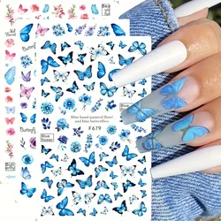 6pcs Spring Butterfly Design Nail Art Stickers, decalcomanie autoadesive per Nail Art con Design a fiori primaverili per la decorazione di Nail Art