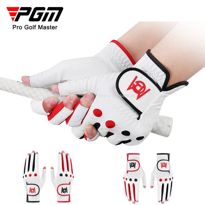 

1Pair Women Golf Gloves Fingerless Soft Sport Gloves Ladies Girl Anti-Skid Glove Left Right Hand Elegant Mittens Lycra Leather