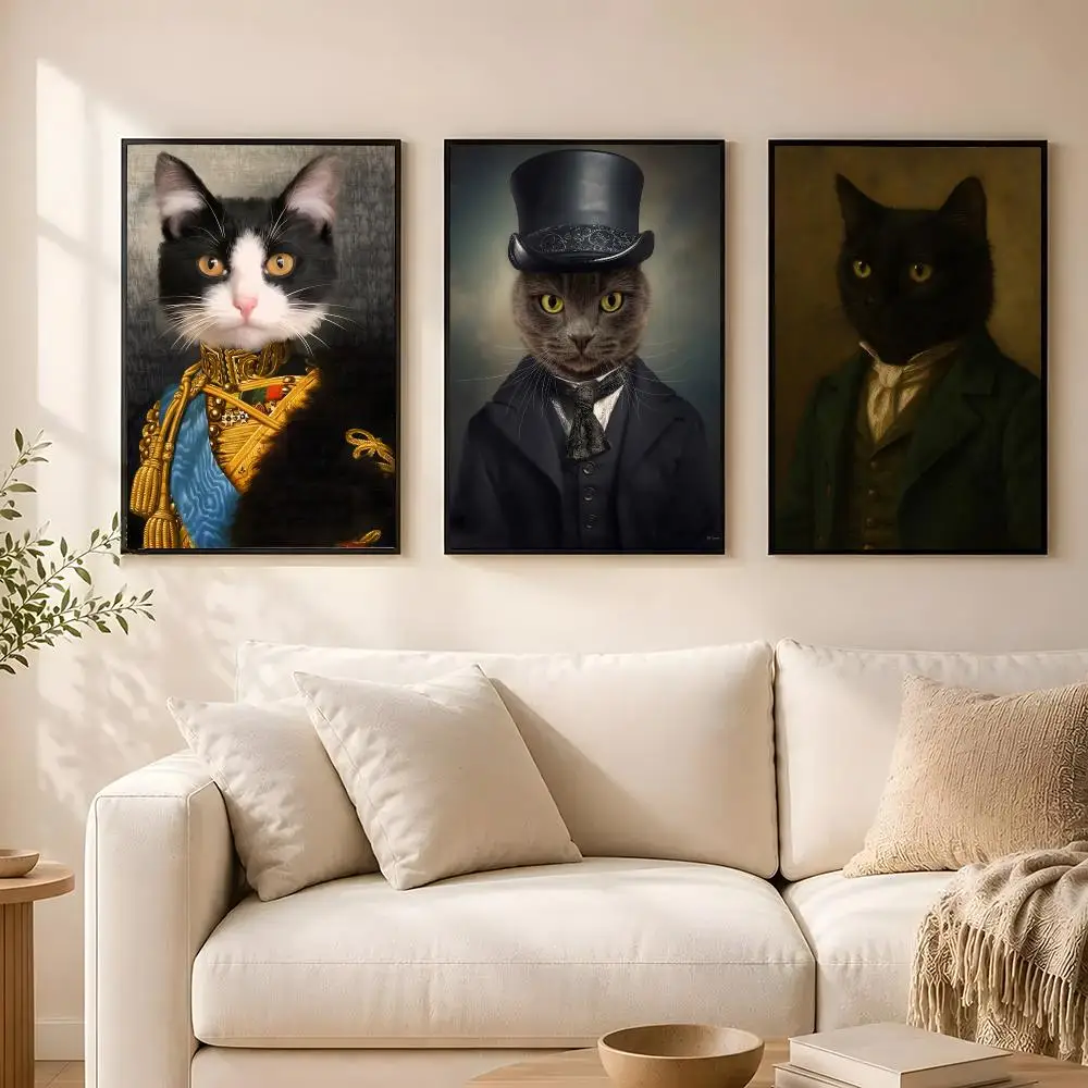 Renaissance Black Cat Portrait  Poster poster Self-adhesive wall stickers, suitable for room decoration, high-quality printing.