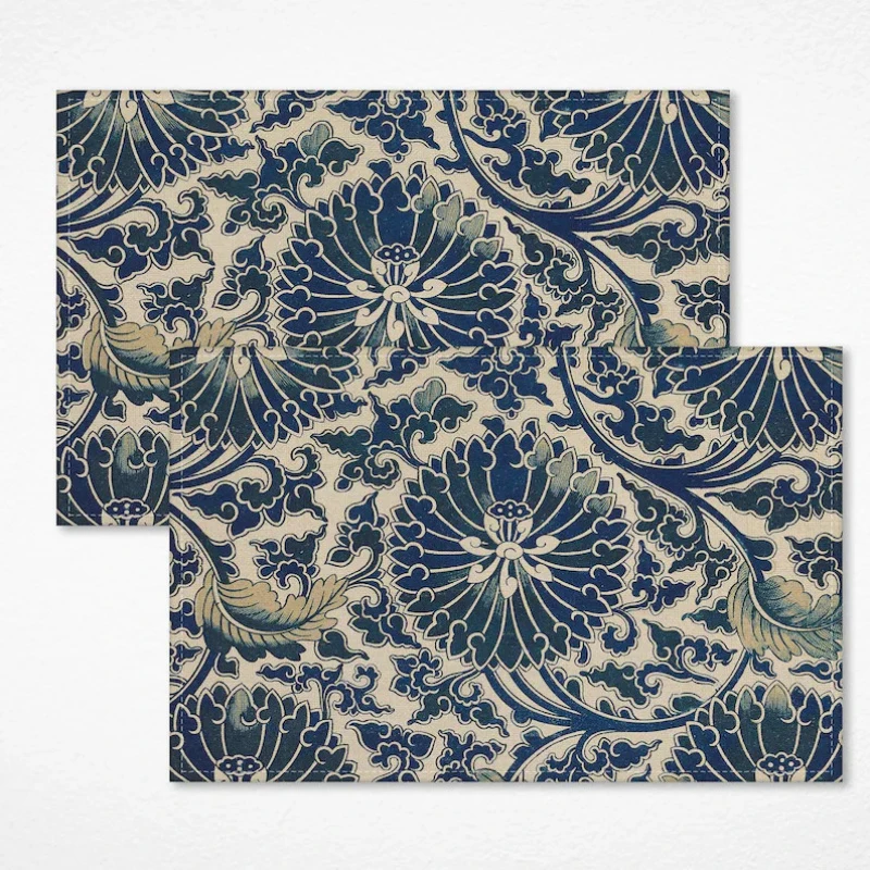 VIKAMA 2/4/6pcs Floral Table Mat Made Of Polyester Linen, Anti Slip And Washable, Suitable For Home And Kitchen Decoration