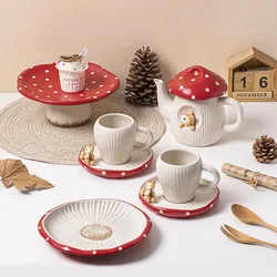 Creative Cute Mushroom Ceramic Coffee Cupcake Plate Kettle Tableware Home Cartoon Mushroom Tea Set Mug Plate Kitchen Utensils