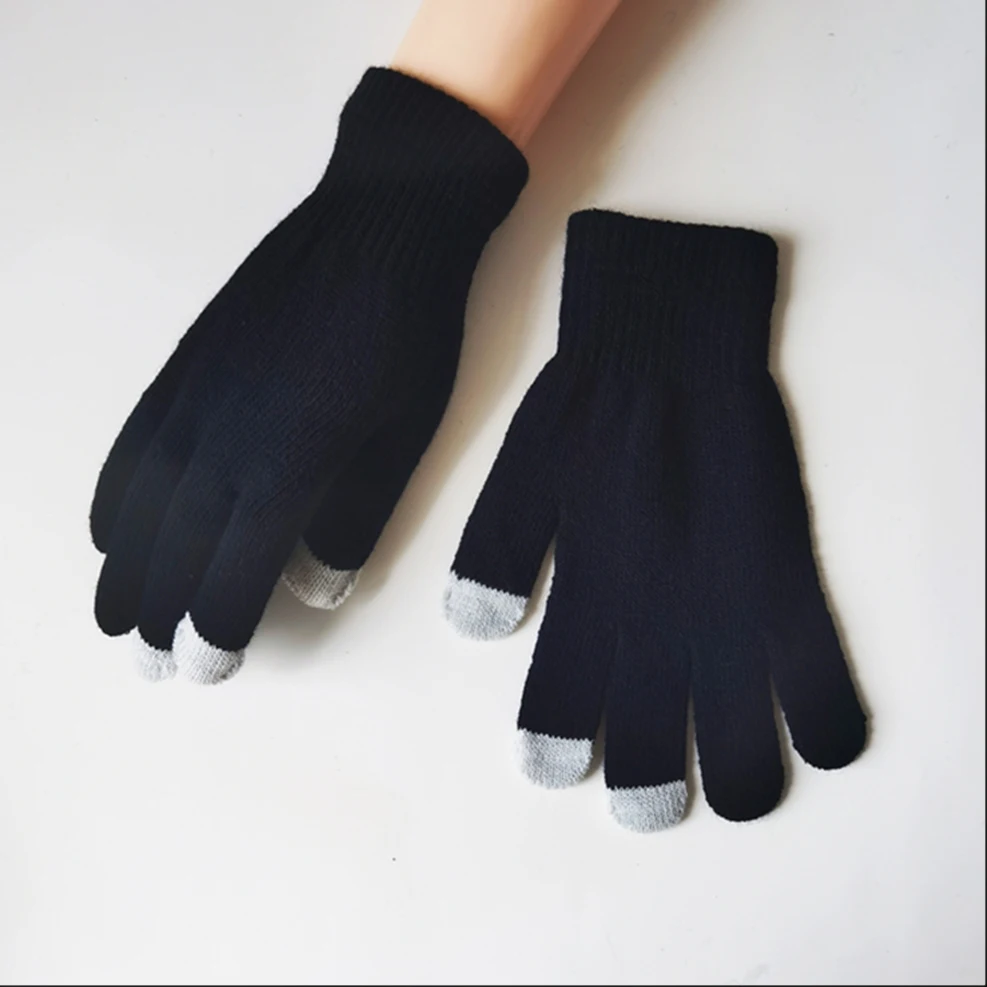 Fashion Soild Color Winter Warm Plush Gloves Soft Men Women Touch Screen Knit Full Finger Mittens Sport Outdoor Gloves For Work