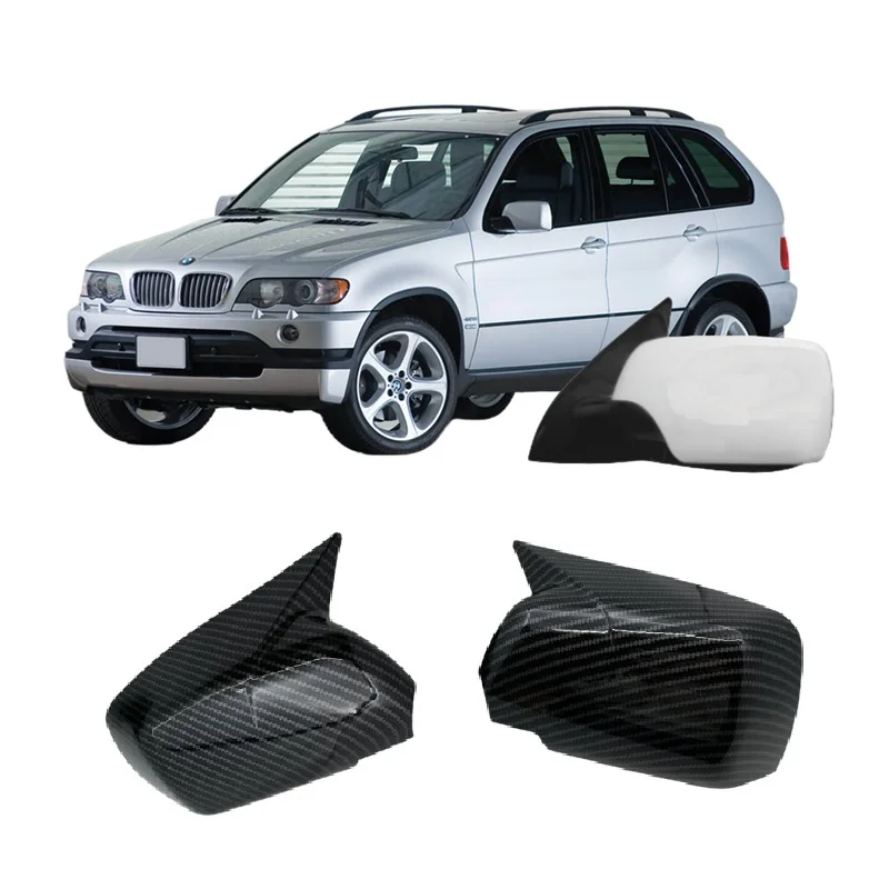 for BMW X5 Series E53 1999-2006 Horn Style Carbon Hydro-dipped Rearview Wing Mirror Stick-on Cover Cap