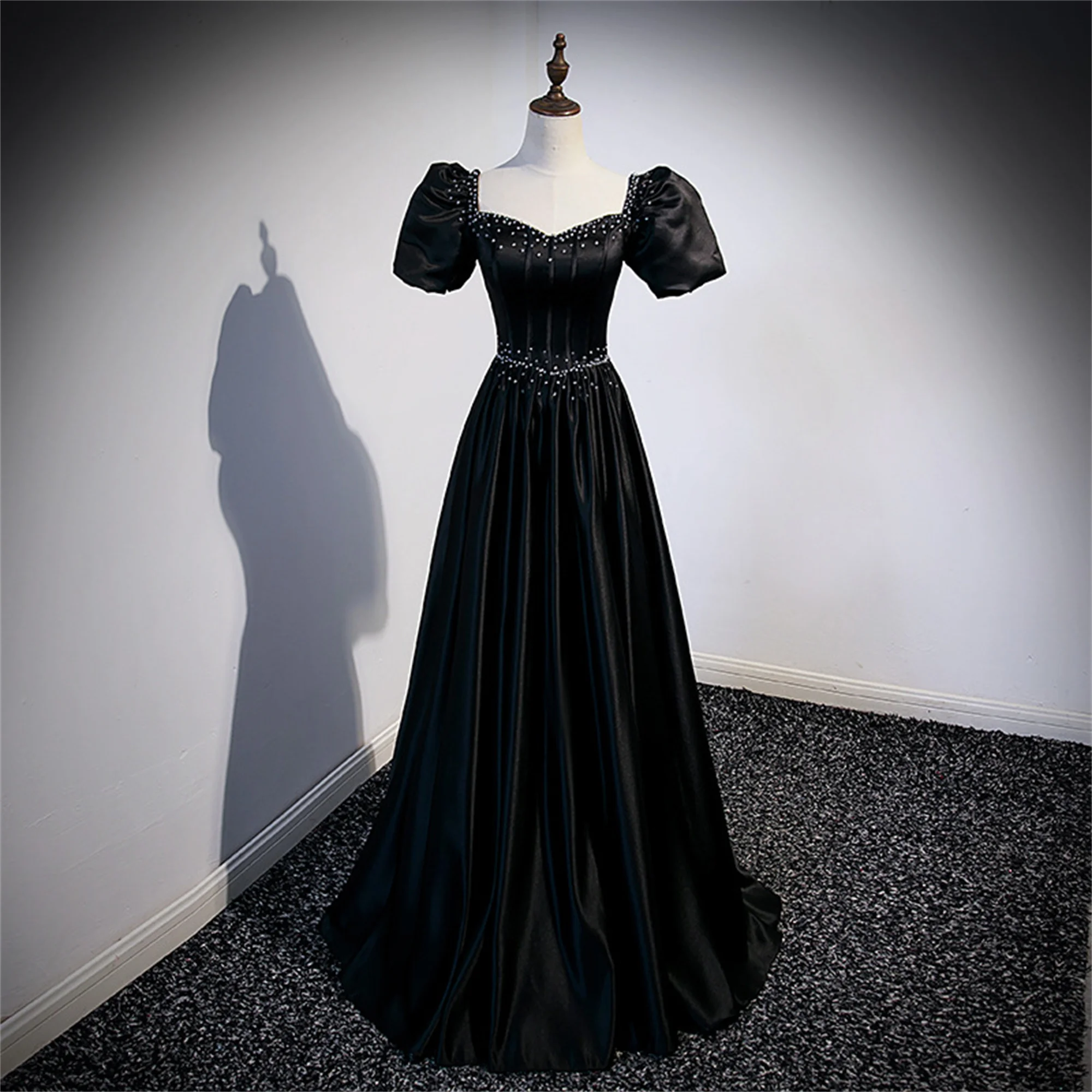 فساتين Quinceanera من الساتان واللؤلؤ بأكمام منتفخة مناسبة رسمية رداء حفلات أعياد الميلاد طول الأرض فيستدو دي فييستا