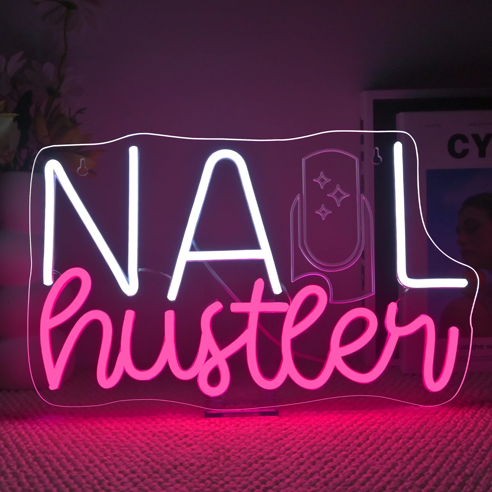 

Nail Hunter Neon Sign Salon Wall Hanging Decor Dimmable Led Light Nail Tech Room Studio Beauty Store Shop Spa Decor