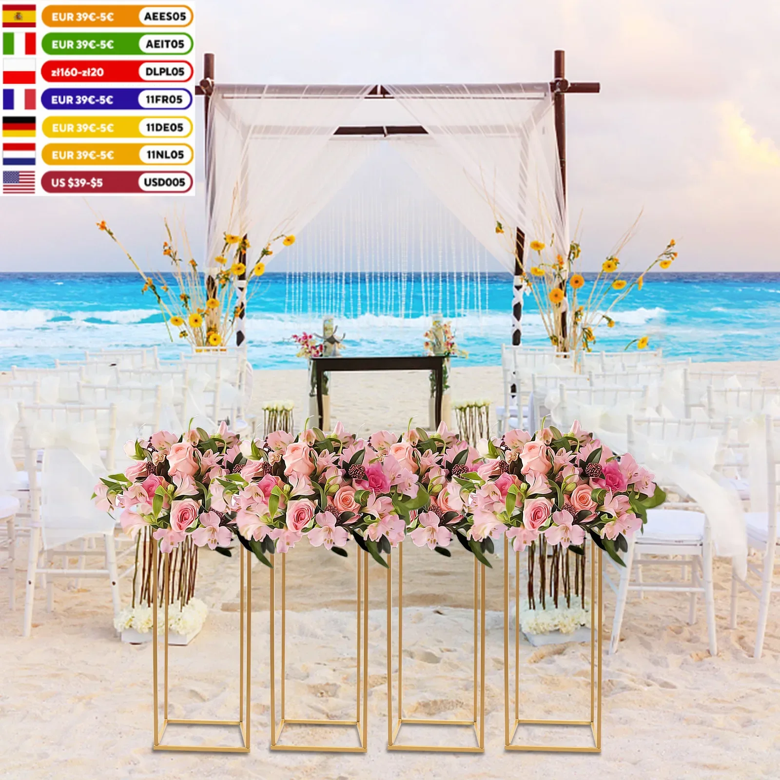 4Pcs Metal Flower Stand,Column Vases Wedding Centerpieces,Party Aisle Road Lead Column Holder Rack Decor 60x24x24 cm