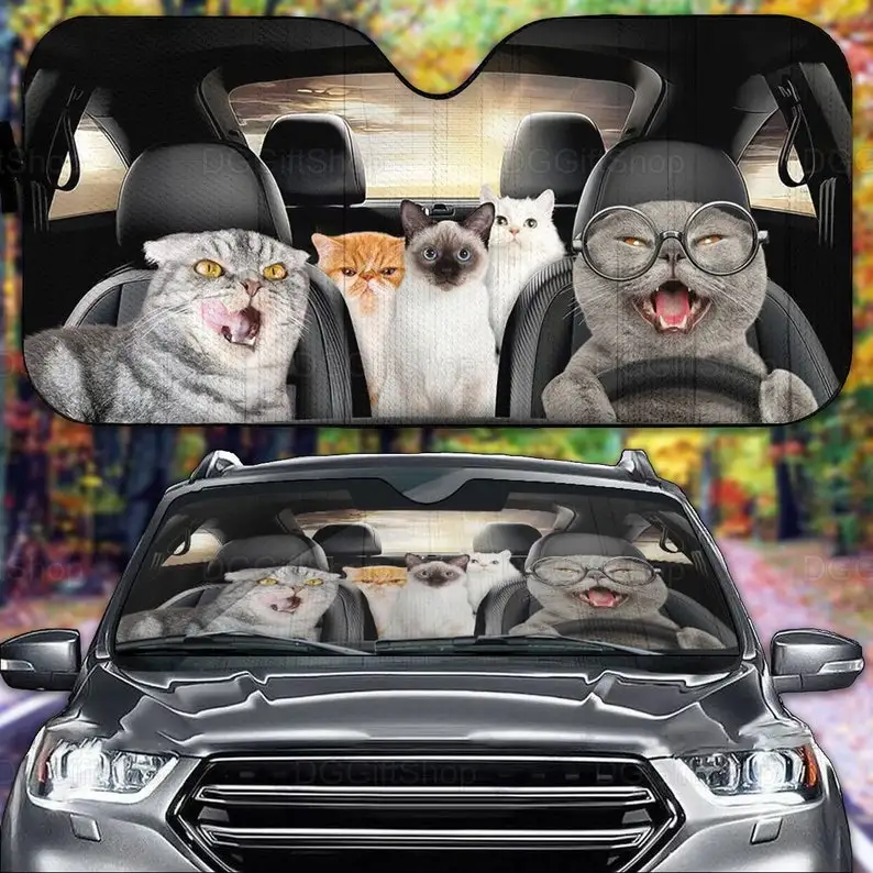 Funny Cat Family Car Sun Shade, Cute Cat Gifts, Cat Car Accessories, Cat Car Decor, Cat Lover Gifts, Gift For Him Her, Funny Cat