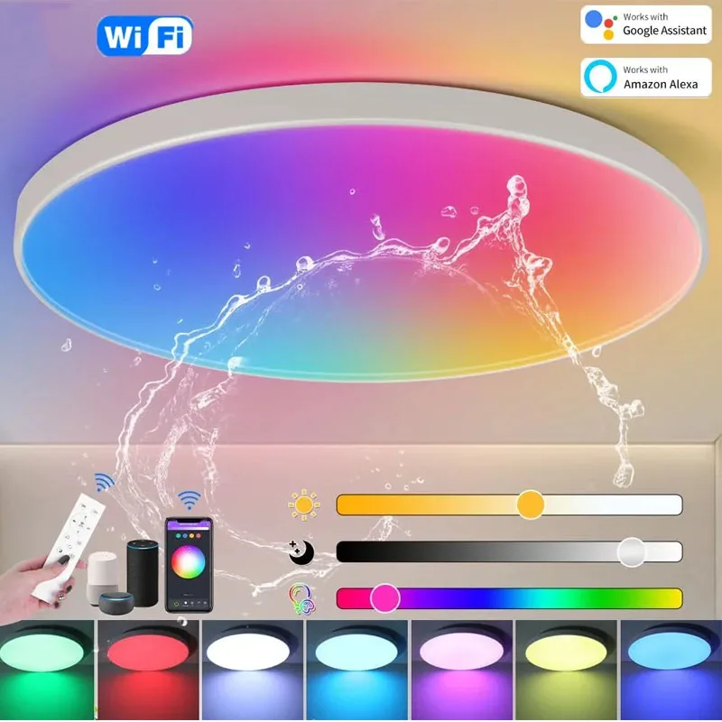 

Ceiling Light 24W LED RGB Bathroom Ceiling Lamp Smart WiFi Alexa Google Lamp Waterproof For Home Living Room Decor