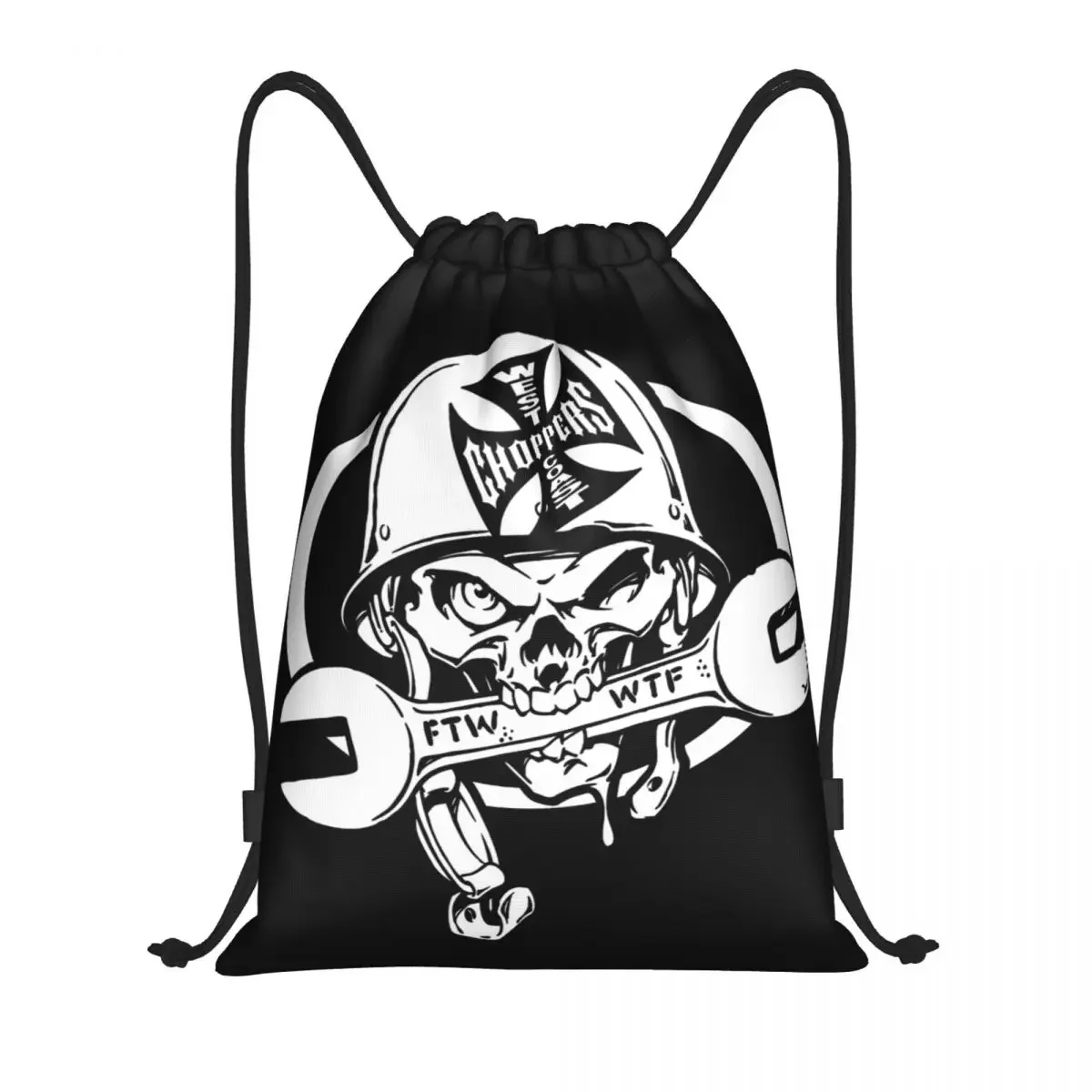 Custom West Coast Iron Cross Choppers Skull Drawstring Backpack Bags  Lightweight Gym Sports Sackpack Sacks for Traveling