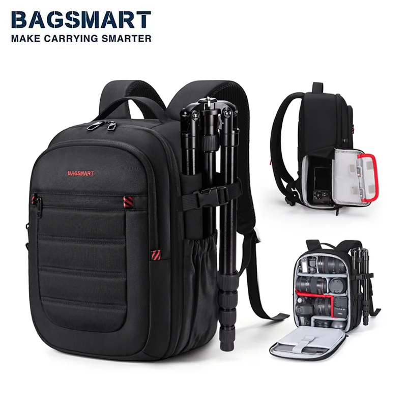 

BAGSMART Expandable Camera Backpack for Photographers Waterproof Travel DSLR Camera Bag with 15.6" Laptop Compartment