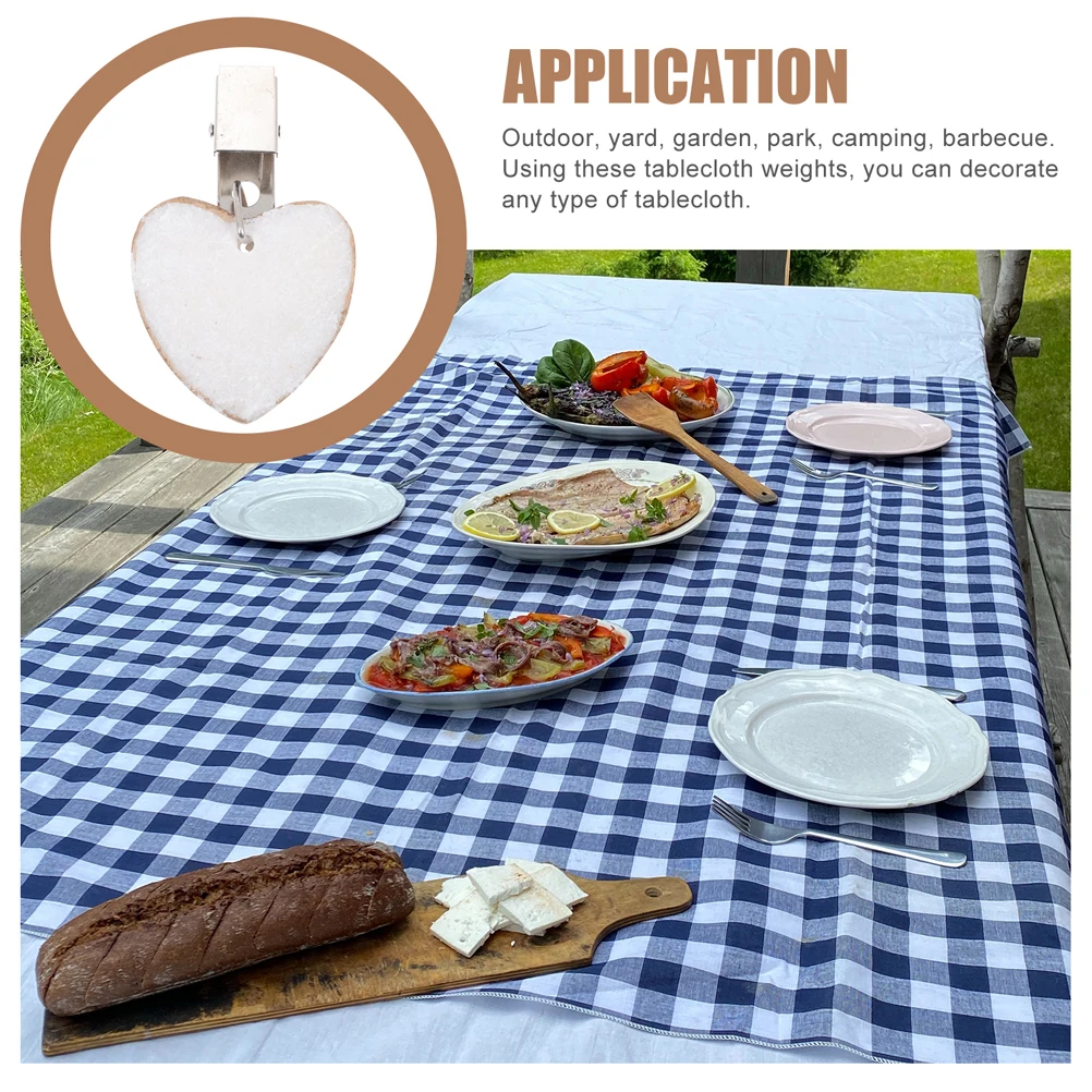 

6pcs Marble Tablecloth Clips Heart Shape Windproof Table Cover Clamps Rustproof Tablecloth Pendant For Home Dining Decor