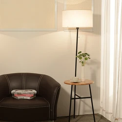 Floor Lamp Modern Vertical Table Lamp Living Room Simple LED Lights Bedroom Bedside Lamp Solid Wood Lighting Fixture with Table