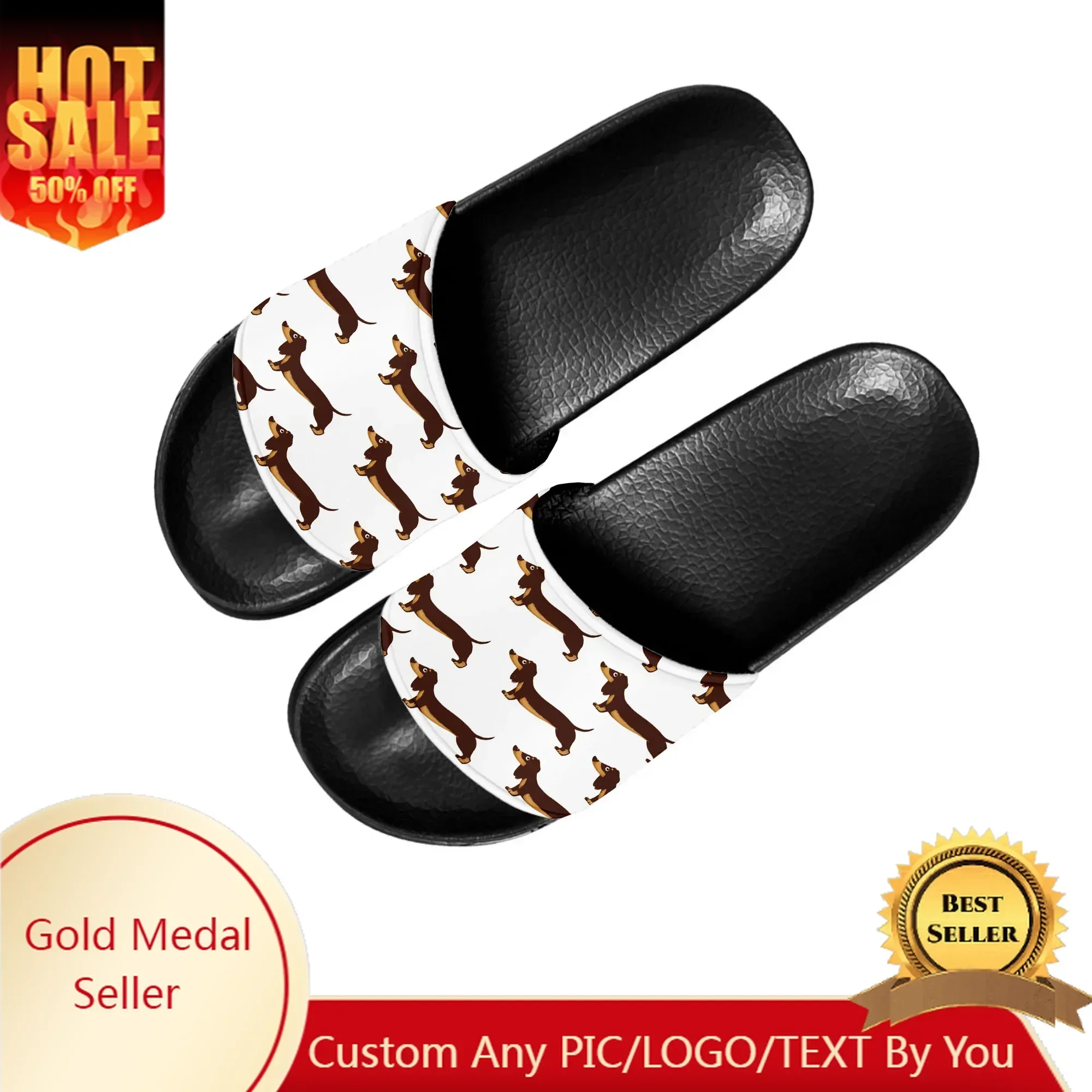 Cute Dachshund Pet Dog Slippers Home Water Shoes Men Women Teenagers Bathroom Beach Pool Sandals Custom Summer Slipper