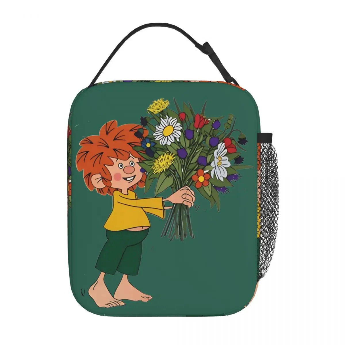 Pumuckl Gives A Beautiful Bouquet Of Flowers Insulated Lunch Bags Portable Reusable Cooler Bag Tote Lunch Box Food Storage Bags