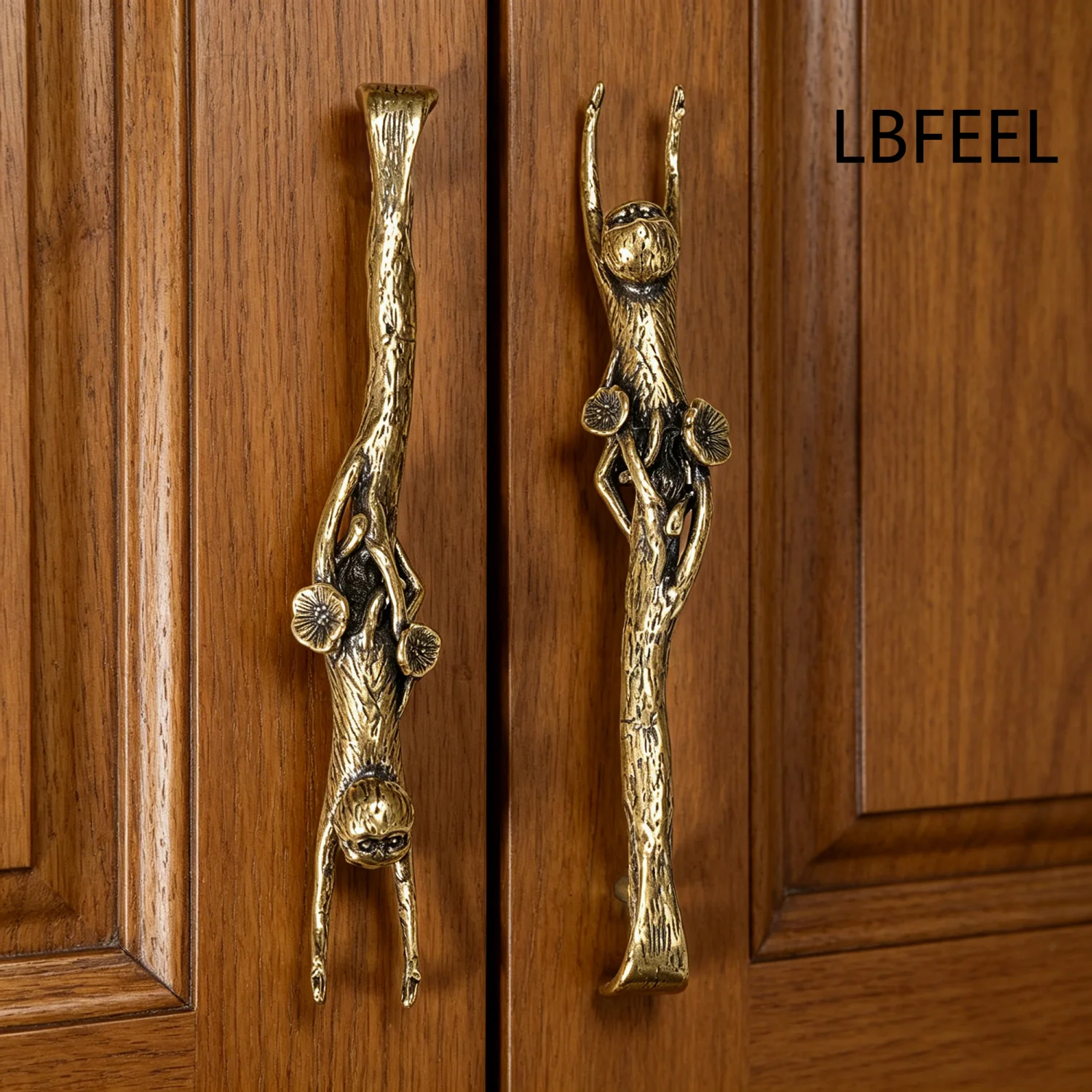 Brass Monkey Cabinet Door Handles Home Decor Furniture Handles Antique Bronze Dresser Pulls Retro Animal Drawer Handles LBFEEL