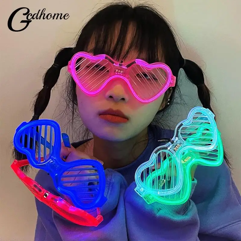 Glow In The Dark Glasses Heart Shaped LED Light Up Sunglasses Glow Neon Party Favors For Kids Adults Party Supplies