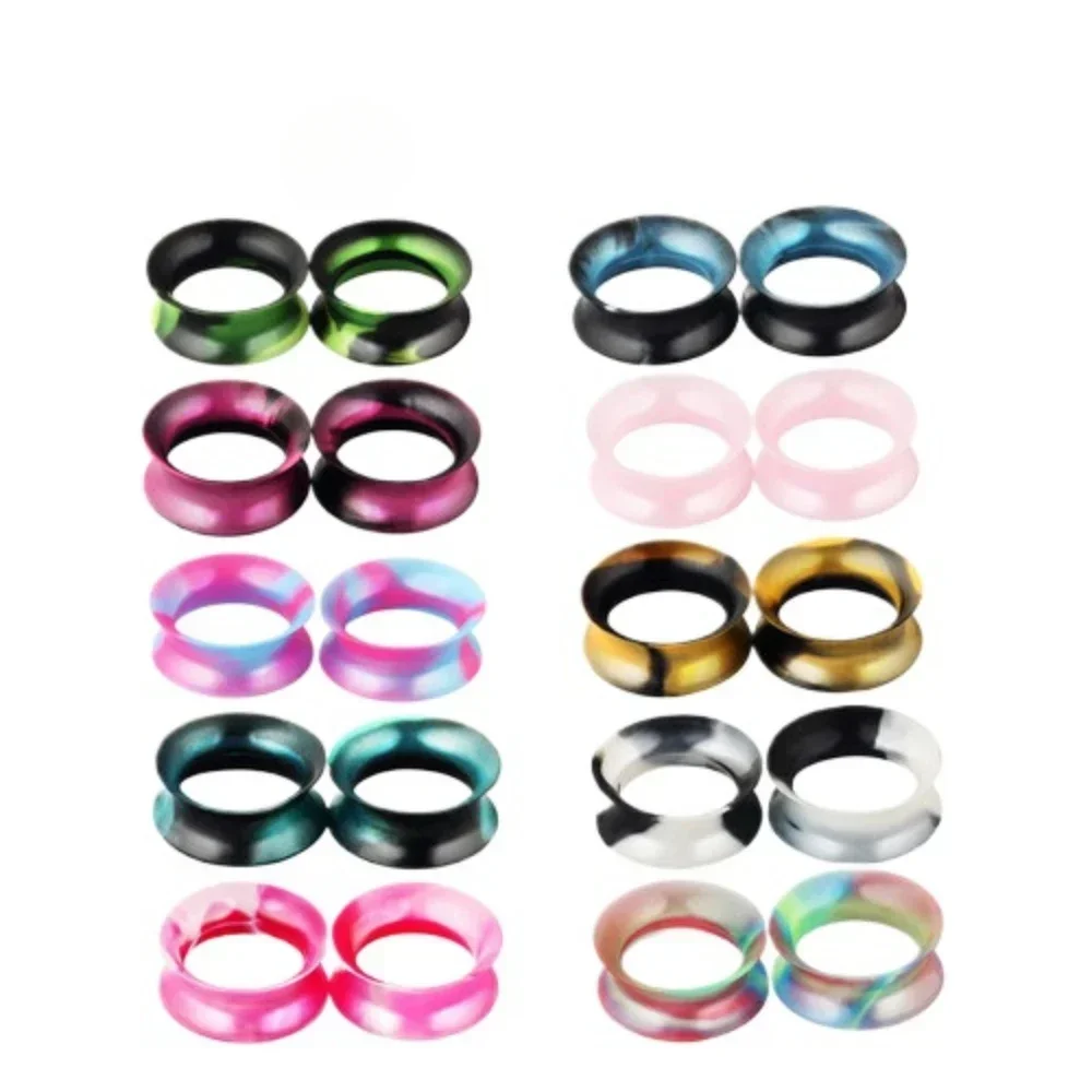 2 قطعة رقيقة جدا متنوعة اللون سيليكون الأذن التوصيل مزدوجة متوهج السرج الأذن اللحم نفق نقالة مقياس 6-25 مللي متر #4