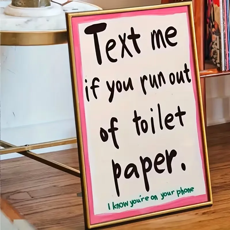 

Interesting Bathroom Wall Art Poster with A Pink Background - Humorous Printed Canvas Modern Living Room and Bedroom Decoration