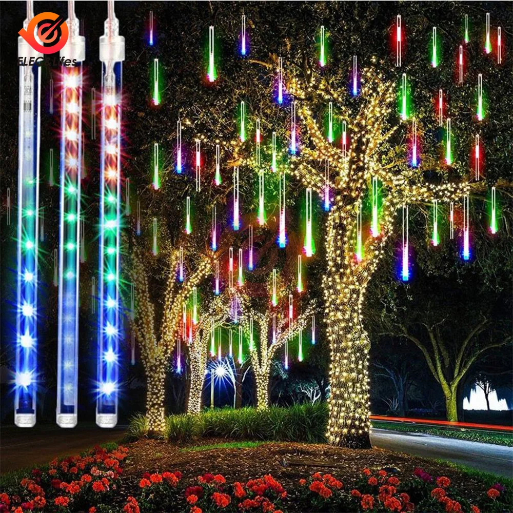 50cm Outdoor Meteor Shower Christmas Lights 8 Tubes 288 Led Hanging String Lights for Garden Tree Holiday Party Decoation Lamp