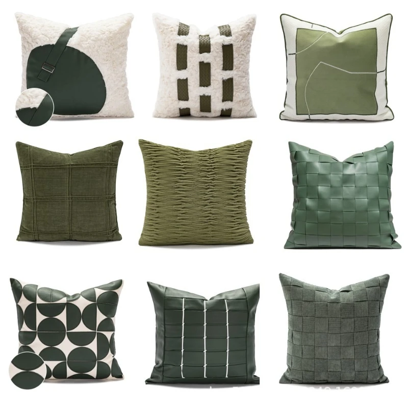 45X45CM Green Leather Throw Pillow Cover Homestay Light Luxury Waist Cushion Cover Decor Home Decorative Pillowcase