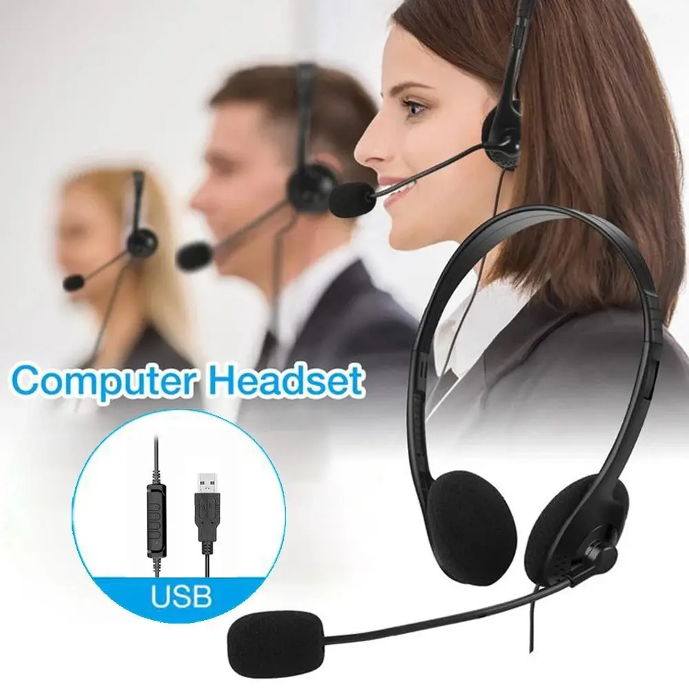 With Microphone USB Computer Headphone Noise Cancelling Stereo Sound Wired Headset Earpiece Wire Control Gaming Headset