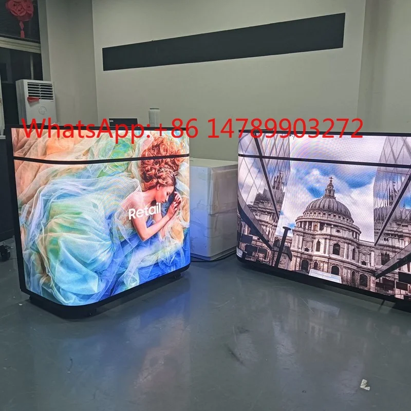 P2.5 Flexible LED DJ Booth Front Display With Wheel Frame Custom Logo For Club Reception