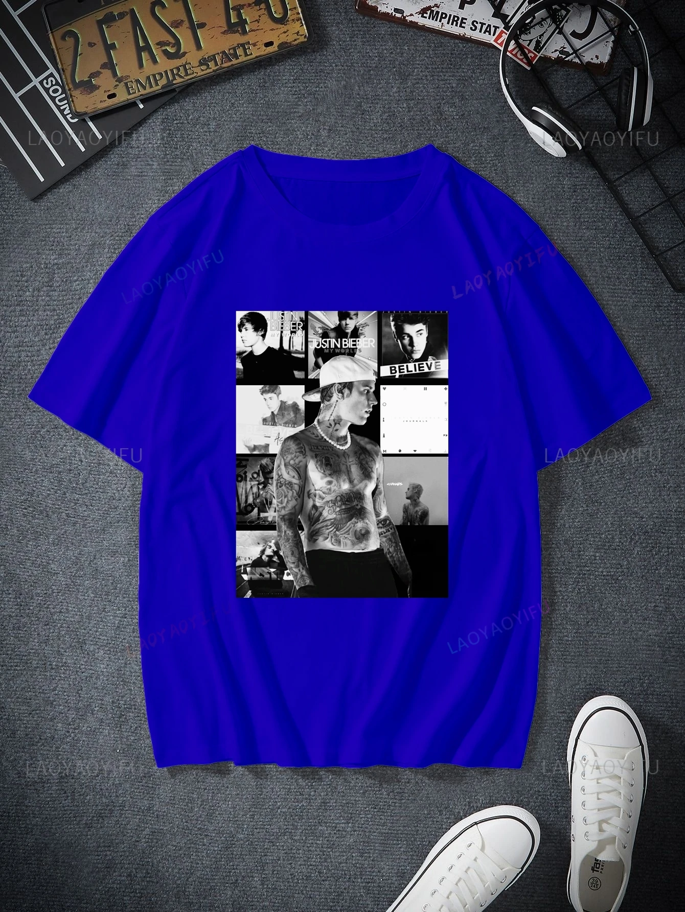 Spring/Summer 2024 New Justin Bieber Cover Poster T-shirt O-Neck Short Sleeve 100% Cotton Casual Unisex T-shirt Street Wear